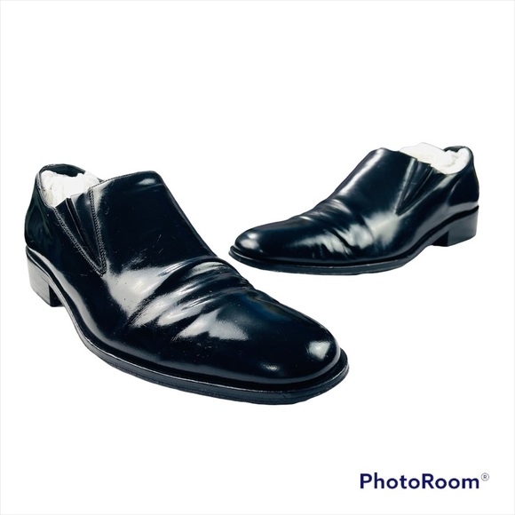 GUCCI Mens Dress Shoes Black Patent Leather Loafer Smoking Slipper Size 9.5 D main image 5